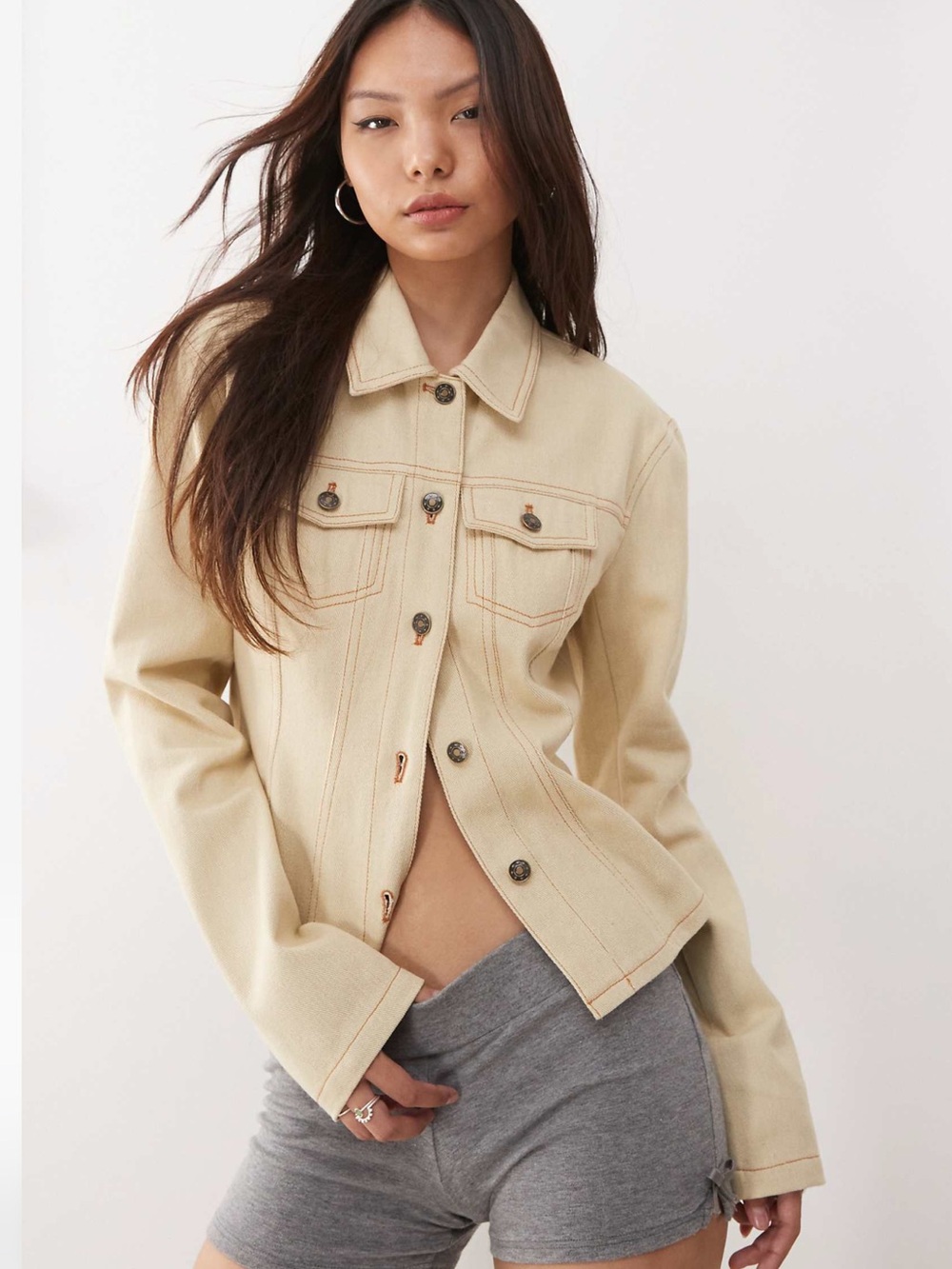 Lioness Cream Button Front Denim Jacket